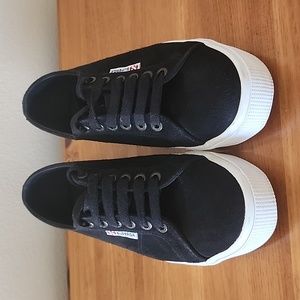 Superga Black Suede Platform Sneakers with White Soles